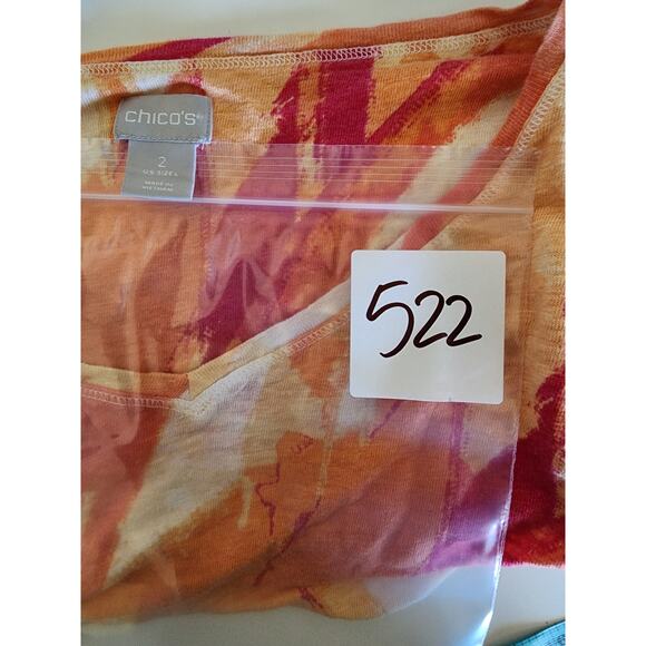 CHICOS 100% Linen Orange Pink White V-Neck Top Size Large - Picture 6 of 6
